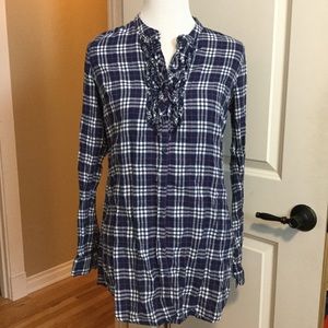Aeropostale Plaid Button Up Flannel Tunic Ruffles